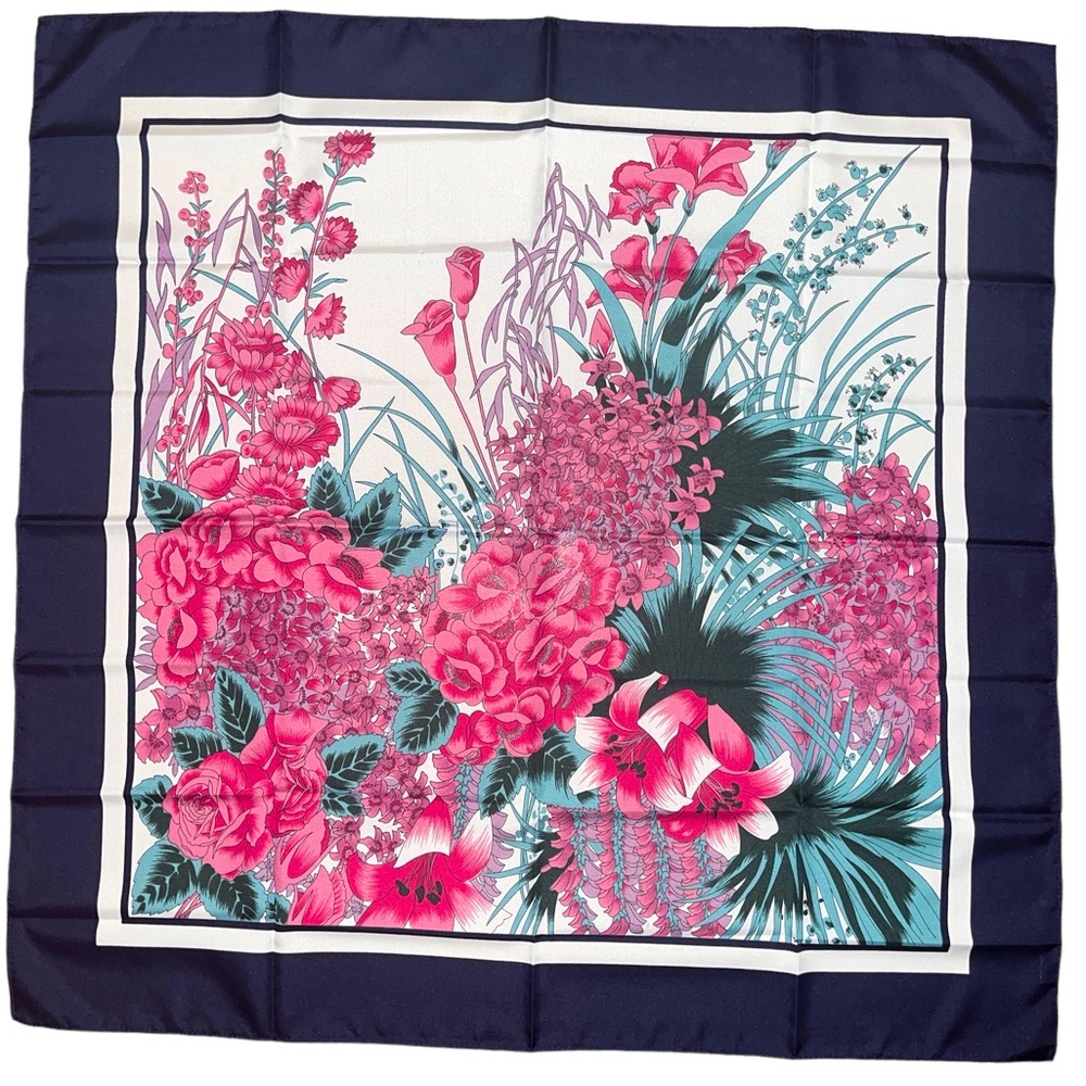Overseas advantage inc. Vtg NWOT navy blue, pink and green floral scarf.